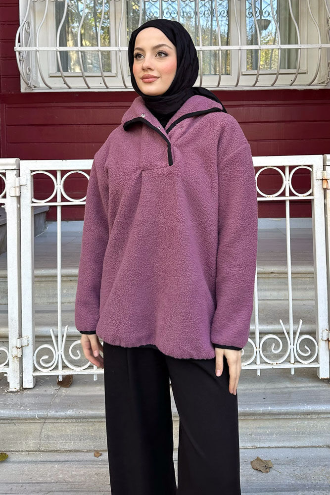 Arles Kanguru Peluş Sweatshirt - Gül kurusu - 3