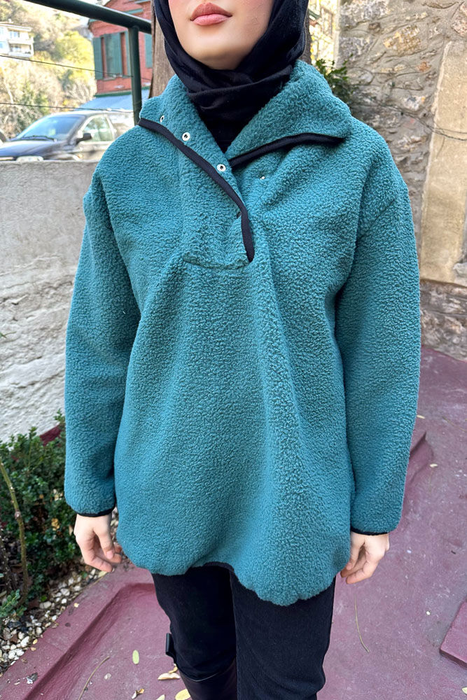 Arles Kanguru Peluş Sweatshirt - Petrol Yeşili - 3