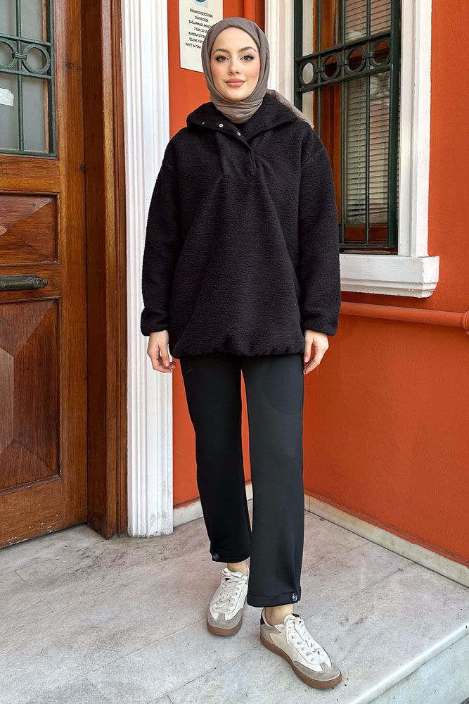 Arles Kanguru Peluş Sweatshirt - Siyah - 4