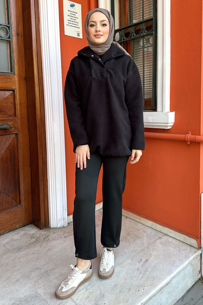 Arles Kanguru Peluş Sweatshirt - Siyah - 8