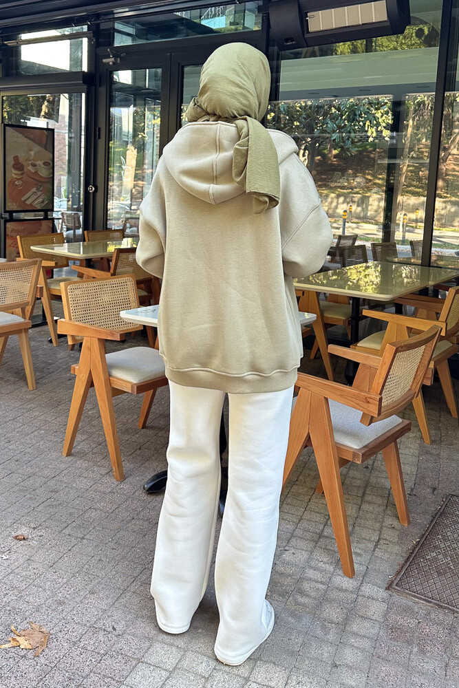 Fermuarlı Basic Sweatshirt - Küf Yeşili - 5