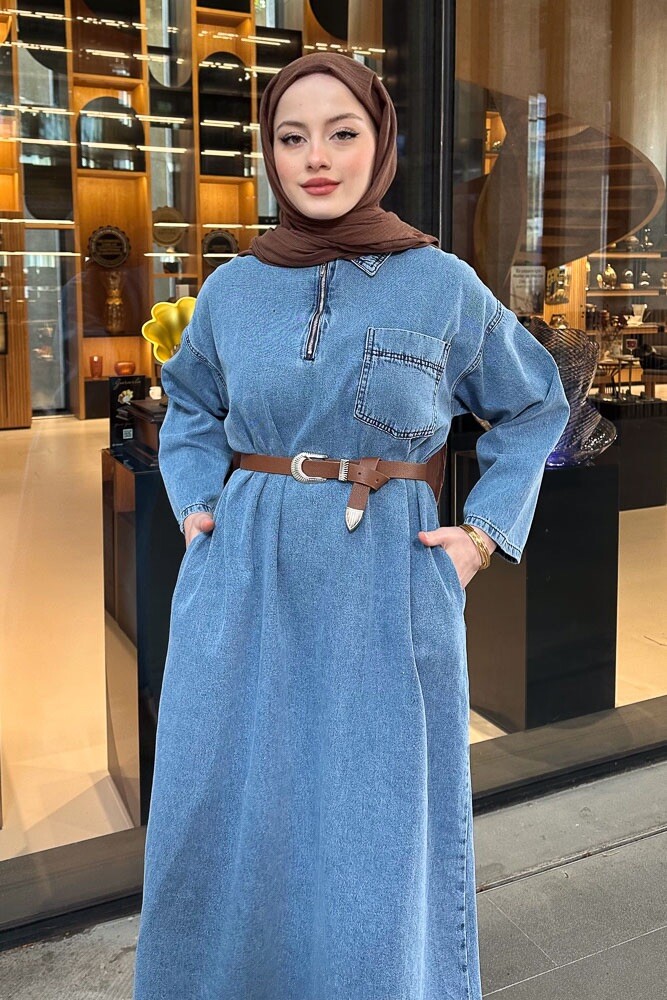 Julien Kemerli Denim Elbise - Açık Mavi - 3