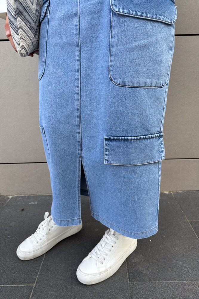 Kargo Cepli Denim Etek - Mavi - 6