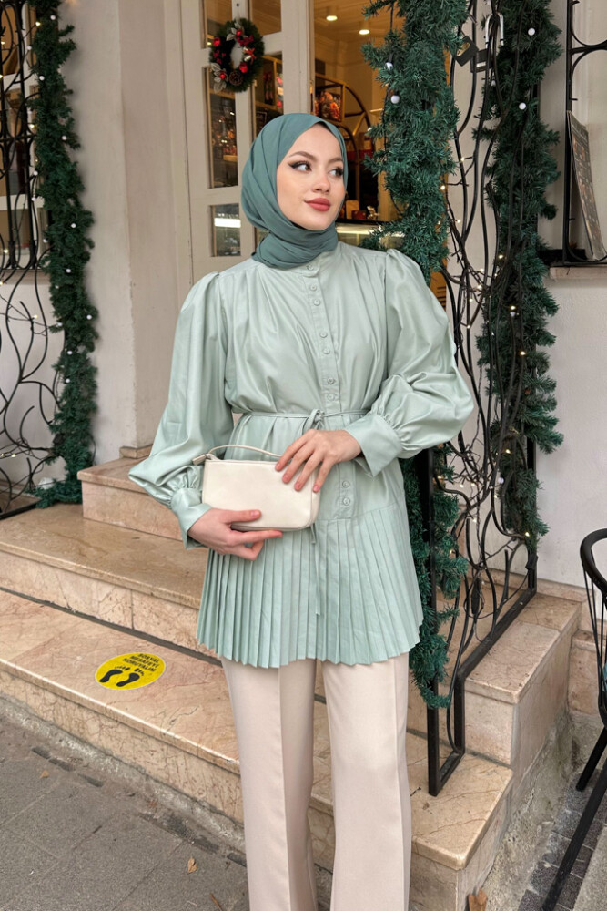 Kendall Piliseli Gömlek - Mint Yeşili - 6