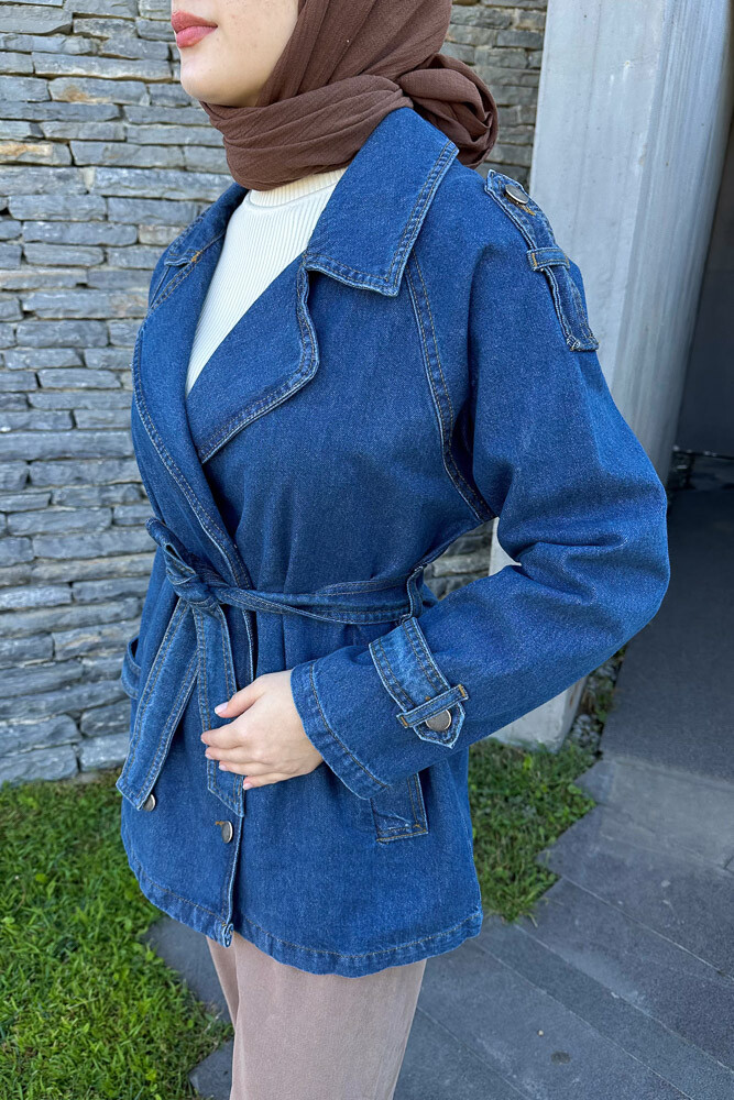 Lauren Kısa Denim Ceket - Koyu Mavi - 3