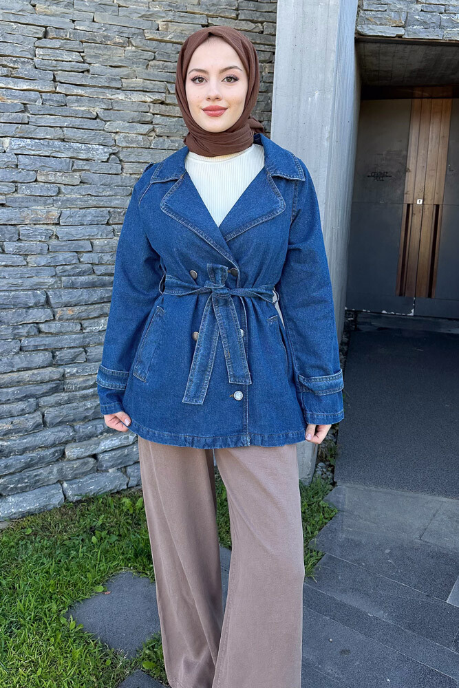 Lauren Kısa Denim Ceket - Koyu Mavi - 5