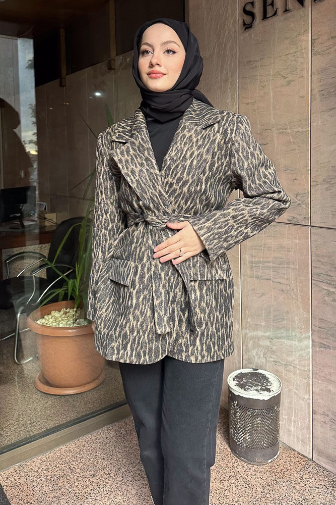 Mort Leopar Desenli Blazer - Siyah - 5