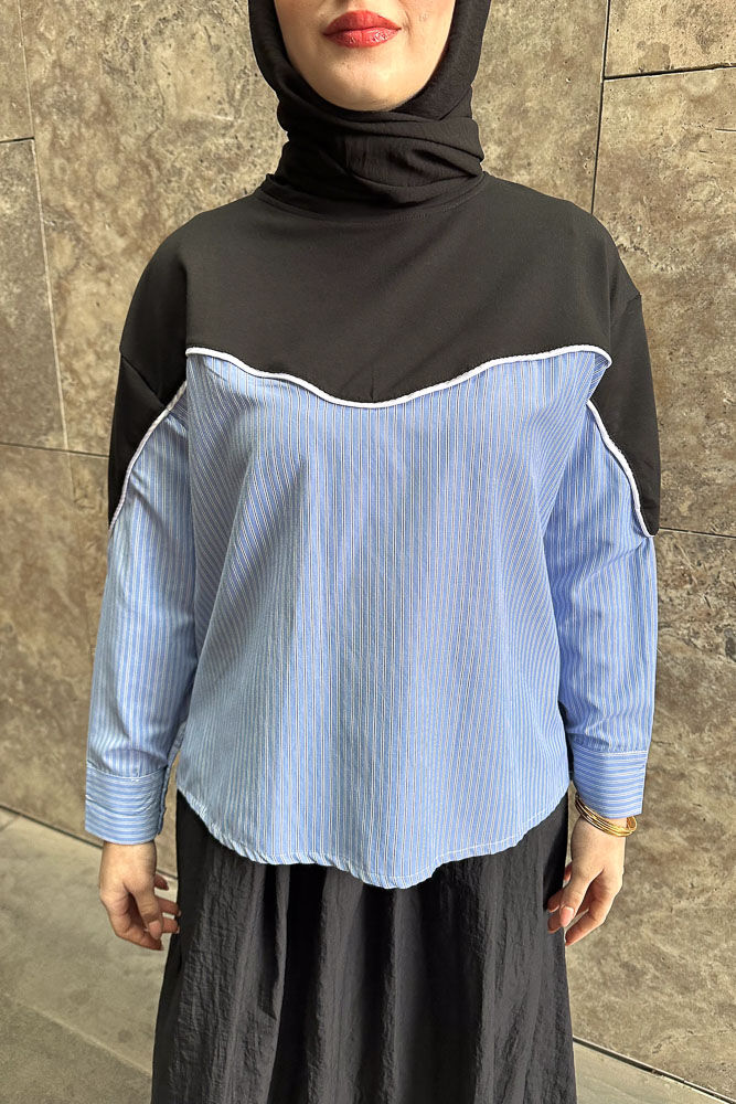 Poplin Detaylı Sweat - Siyah - 5