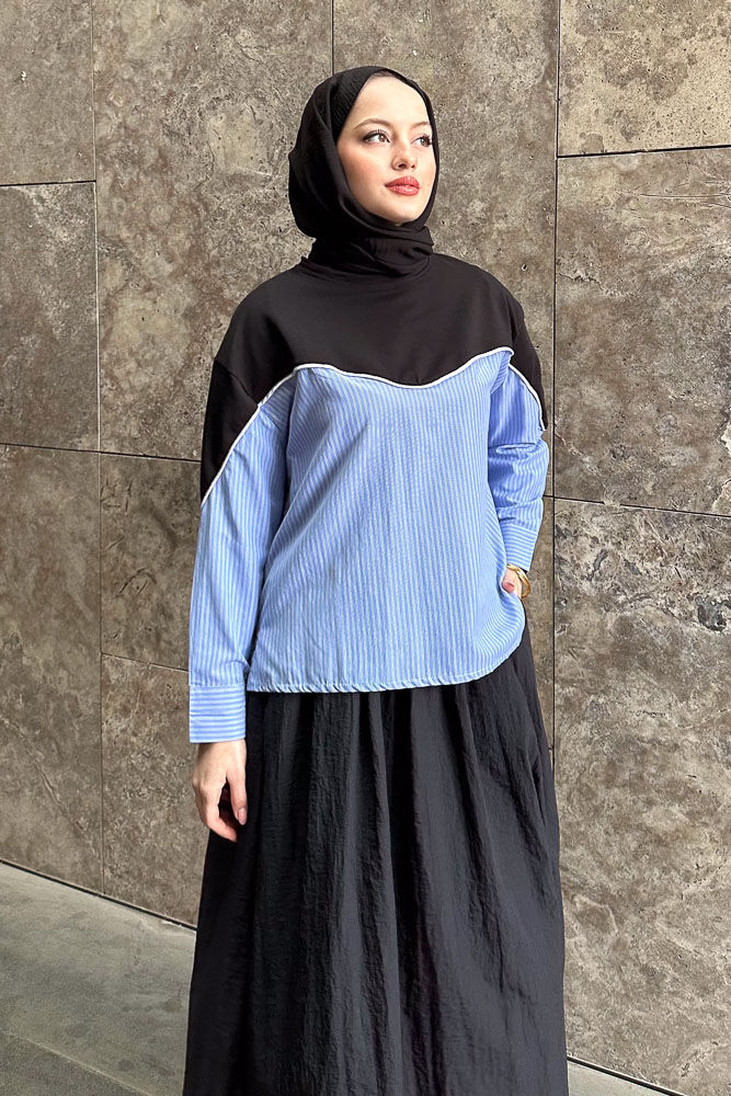 Poplin Detaylı Sweat - Siyah - 3