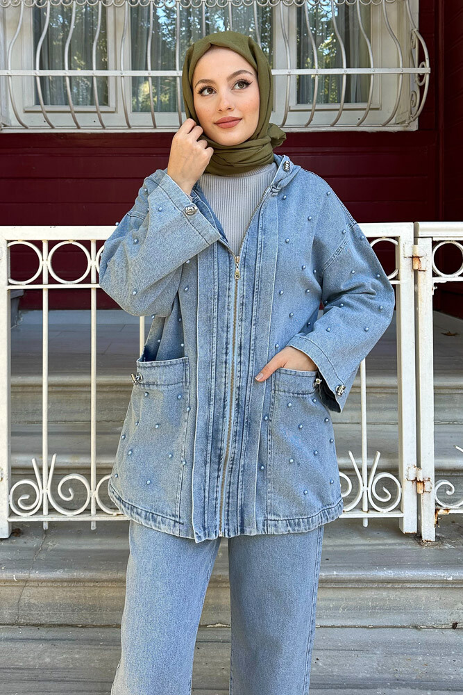 Ronda inci Detaylı Denim Takım - Açık Mavi - 4