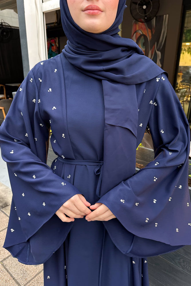 Taşlı Abaya - Lacivert - 6