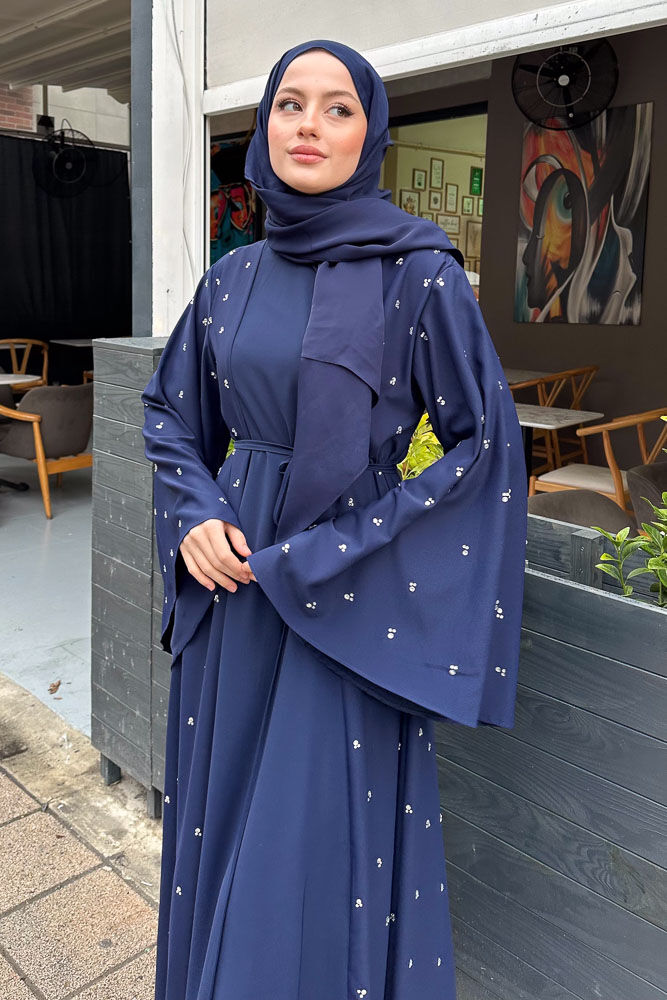 Taşlı Abaya - Lacivert - 2