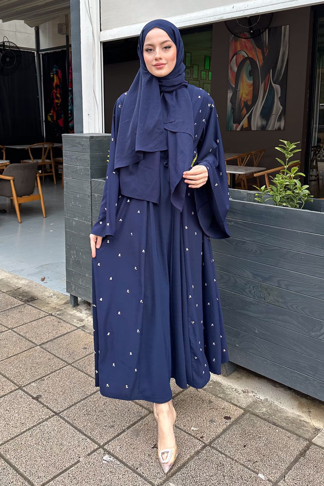 Taşlı Abaya - Lacivert - 5