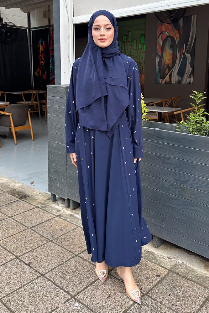 Taşlı Abaya - Lacivert - 8