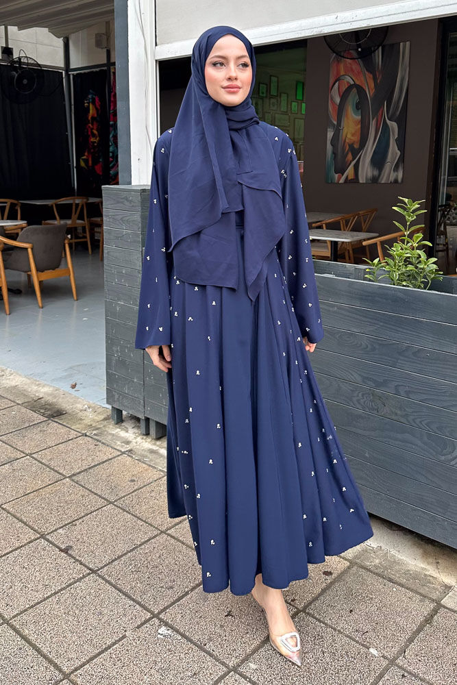 Taşlı Abaya - Lacivert - 1