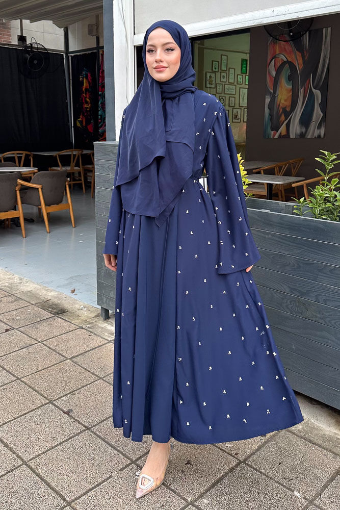 Taşlı Abaya - Lacivert - 4