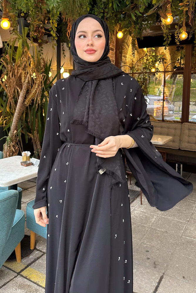 Taşlı Abaya - Siyah - 7