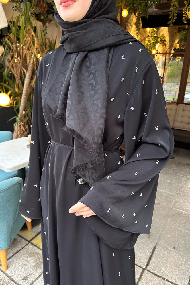 Taşlı Abaya - Siyah - 5