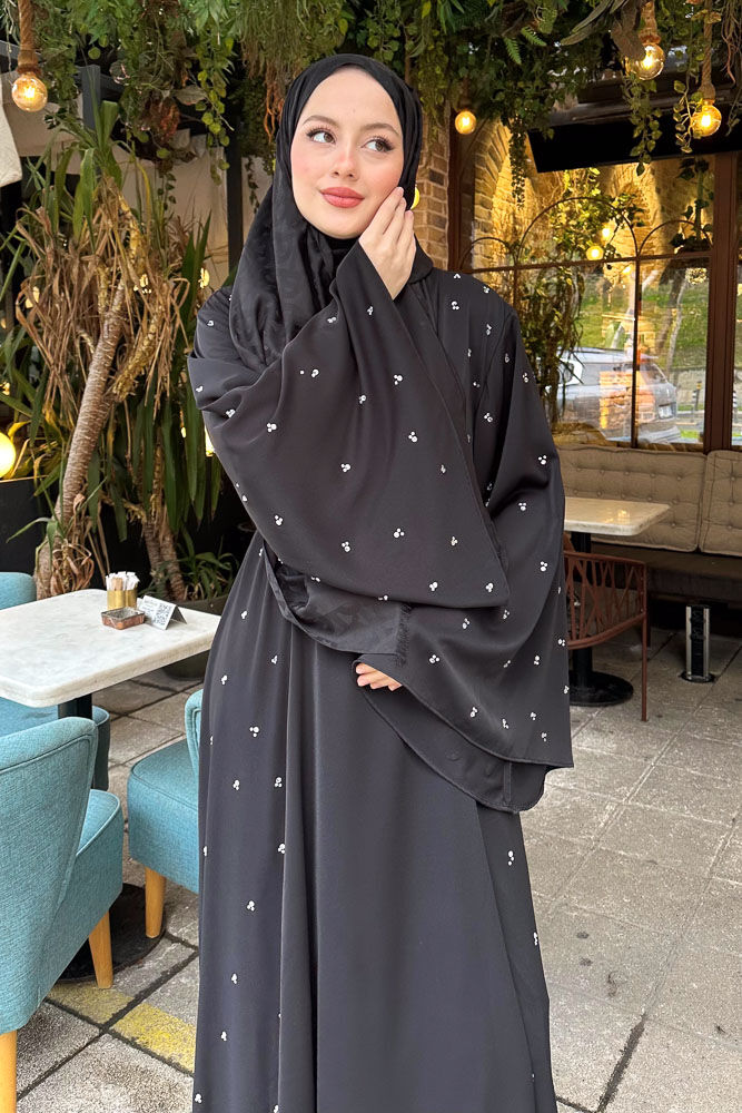 Taşlı Abaya - Siyah - 2