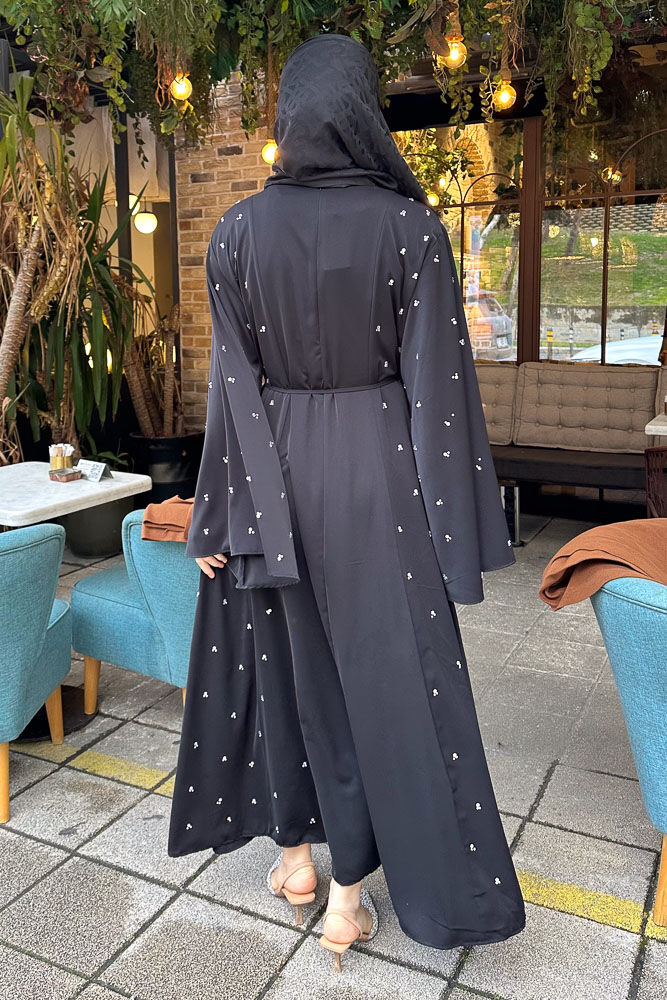 Taşlı Abaya - Siyah - 8