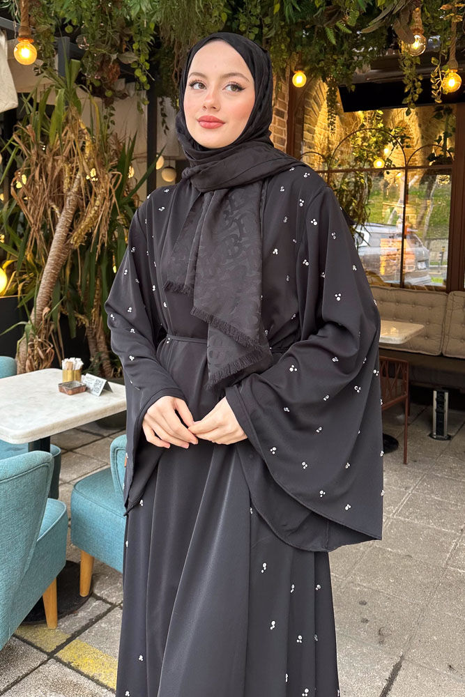 Taşlı Abaya - Siyah - 3